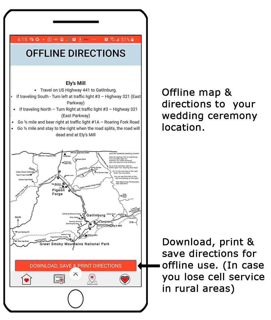 New Beginnings wedding dashboard offline directions
