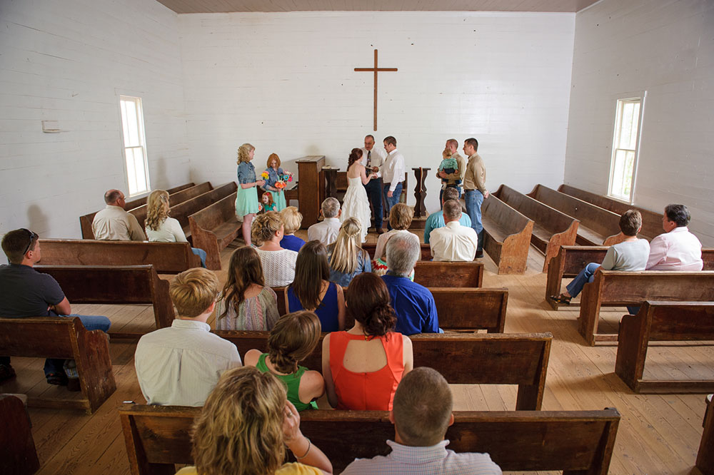 Wedding ceremony at cades cove methodist church