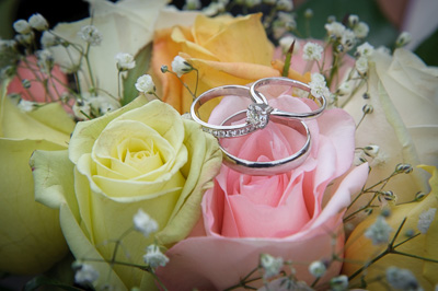 Wedding rings and flowers